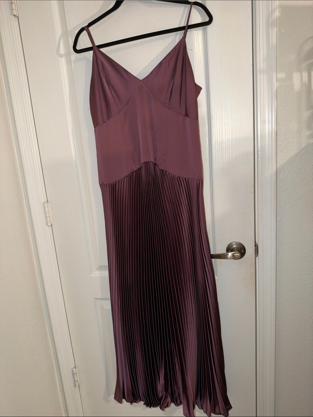 Astr Pleated Maxi Slip Dress in Plum